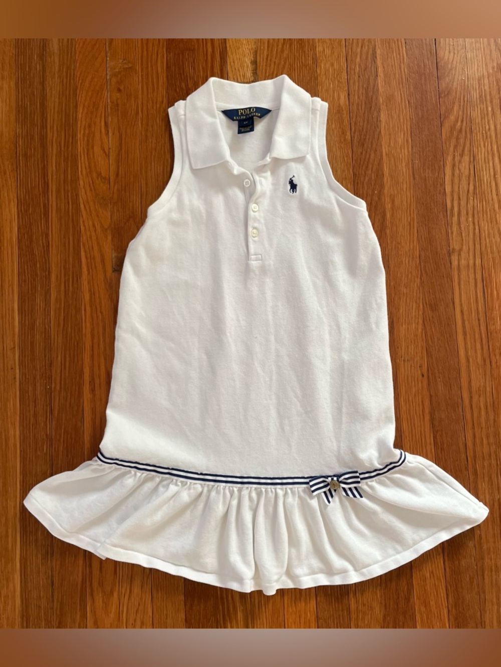 Polo by Ralph Lauren White Sleeveless Polo Dress with Navy Trim